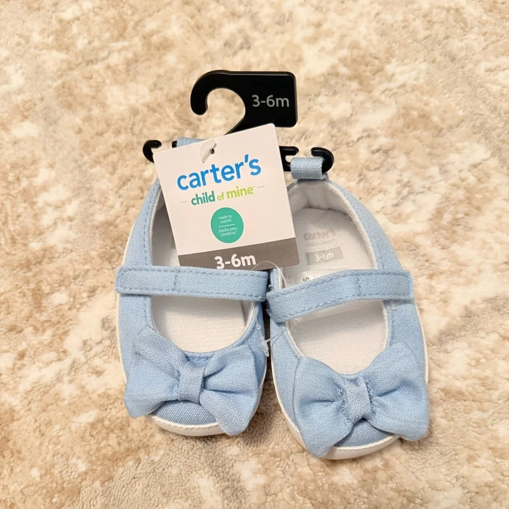 Carter's Light Blue Baby Walker Shoes with bows size 3/6M-NWT